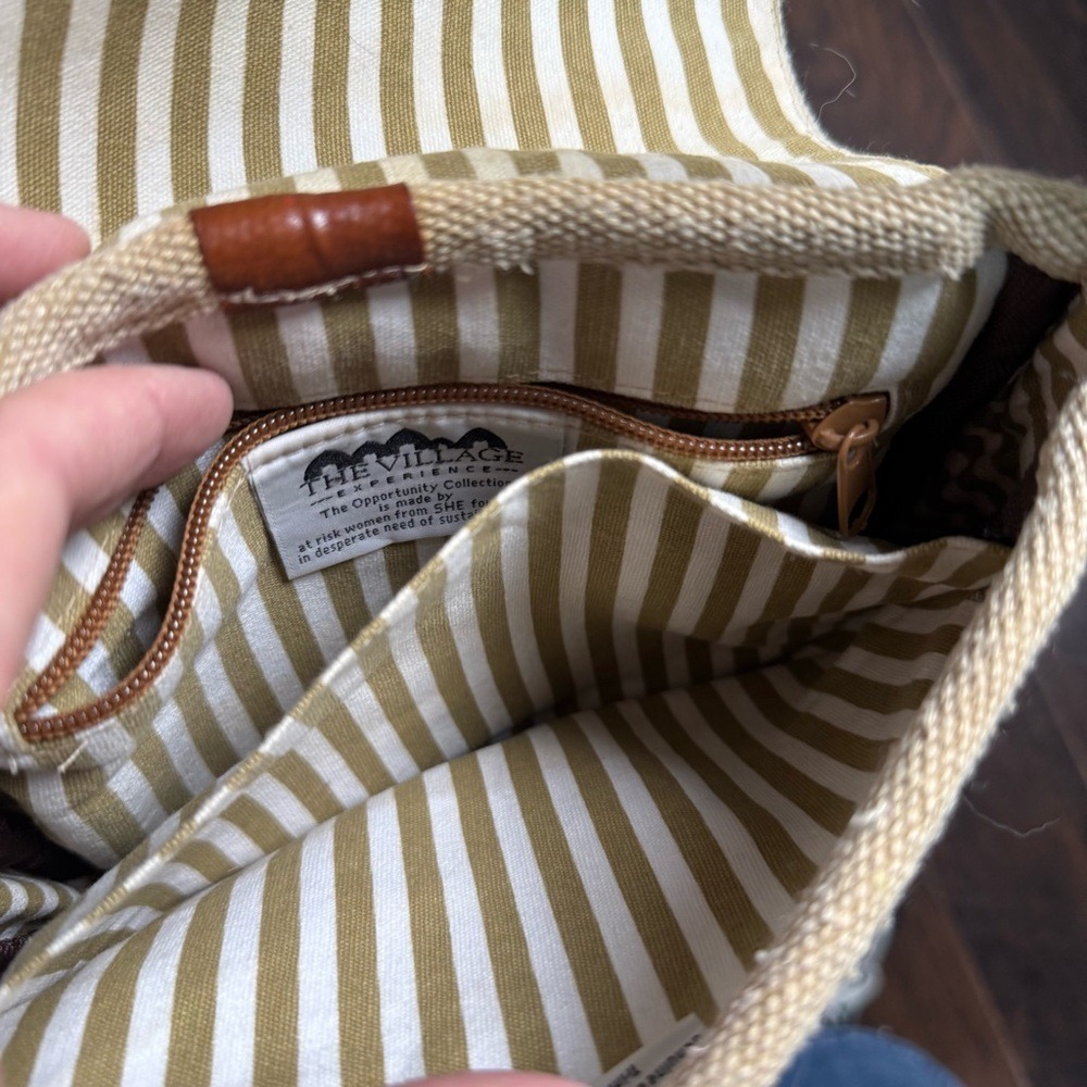 The Village Experience Tan Cotton Canvas Leather Trim Crossbody Bag - Picture 4 of 10